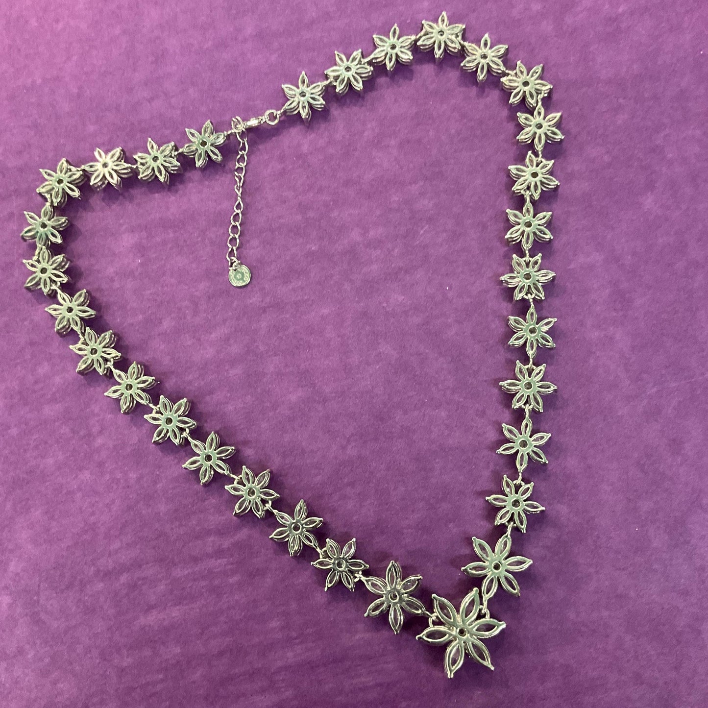 Vintage Butler and Wilson Crystal Flower Necklace, Silver tone with marquise cut crystals and rhinestones