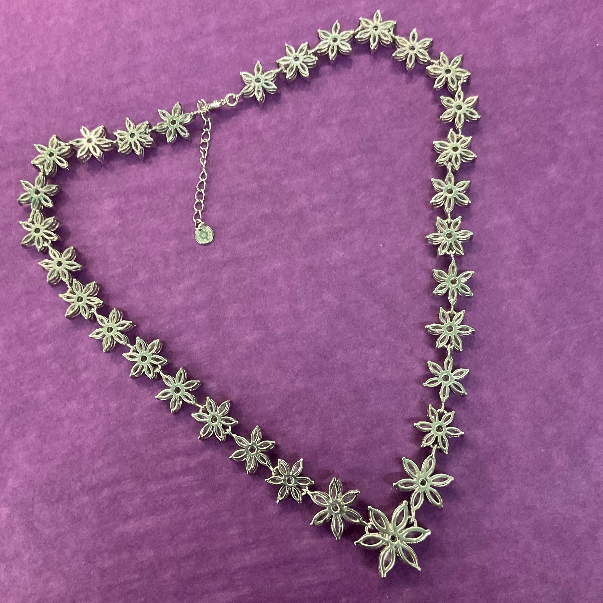 Vintage Butler and Wilson Crystal Flower Necklace, Silver tone with marquise cut crystals and rhinestones