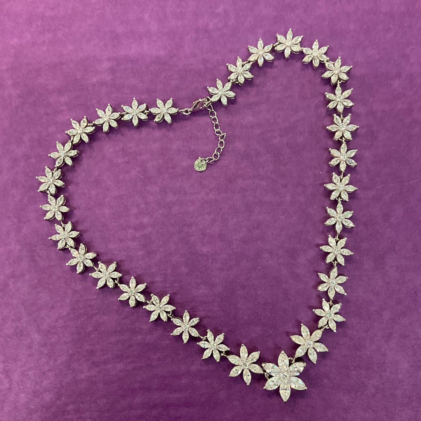 Vintage Butler and Wilson Crystal Flower Necklace, Silver tone with marquise cut crystals and rhinestones