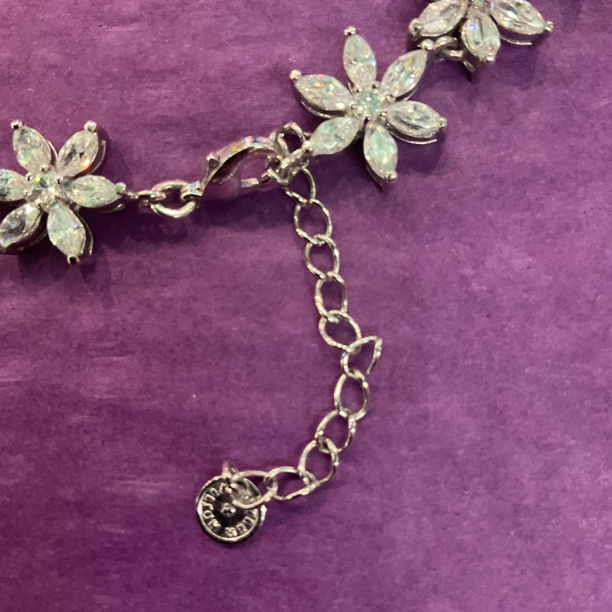 Vintage Butler and Wilson Crystal Flower Necklace, Silver tone with marquise cut crystals and rhinestones