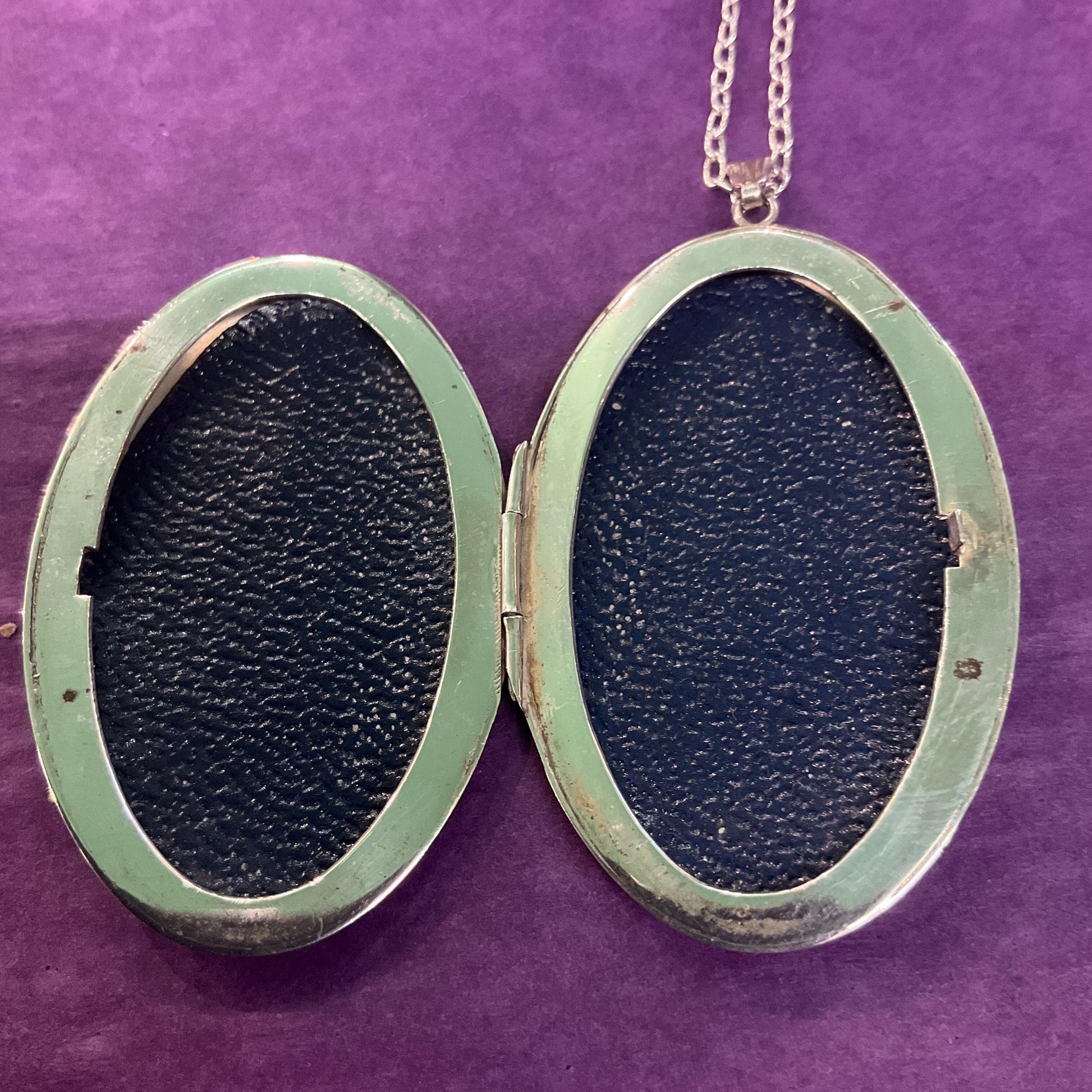 Vintage Sterling Silver Large Oval Locket, Foliate engraving with a long 925 fine silver chain, sustainable gift