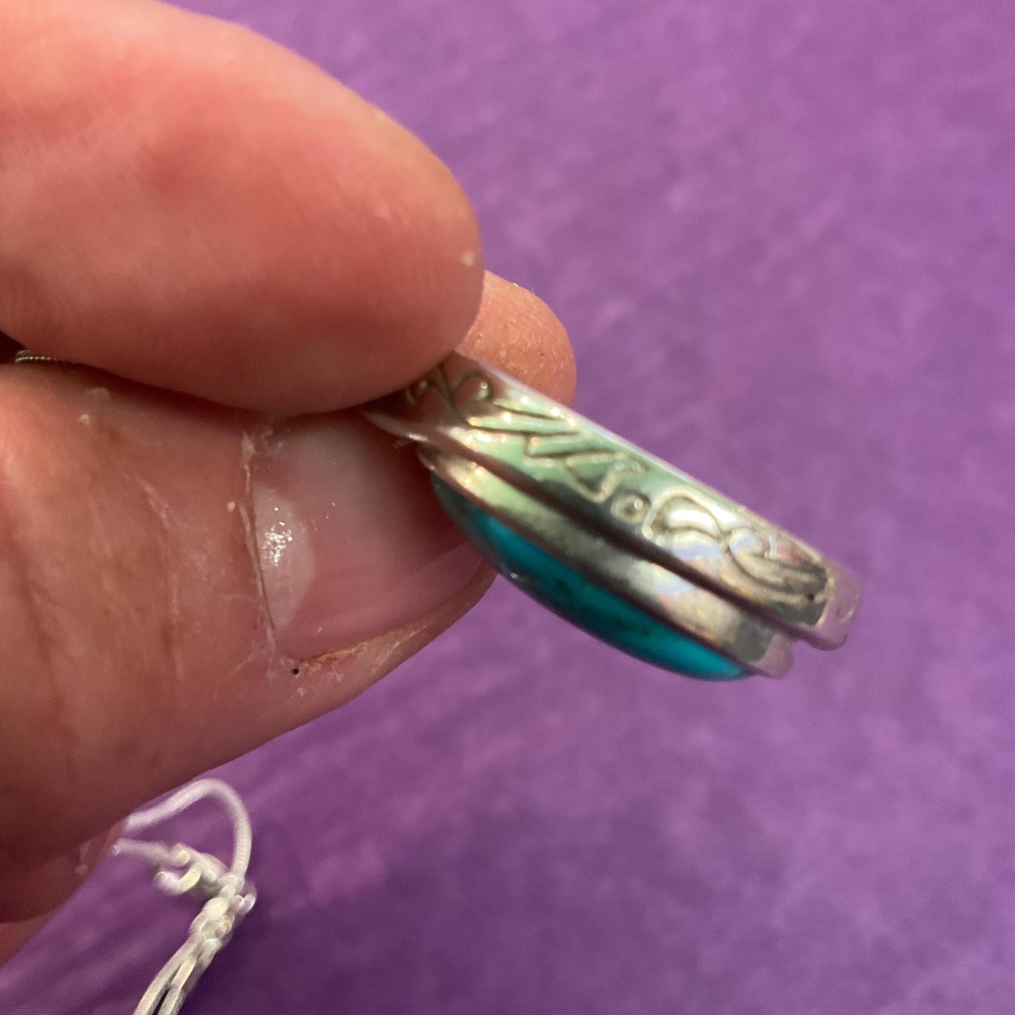 Vintage Silver (925) and Turquoise Large Oval pendant onto new 925 silver snake chain, gift boxed