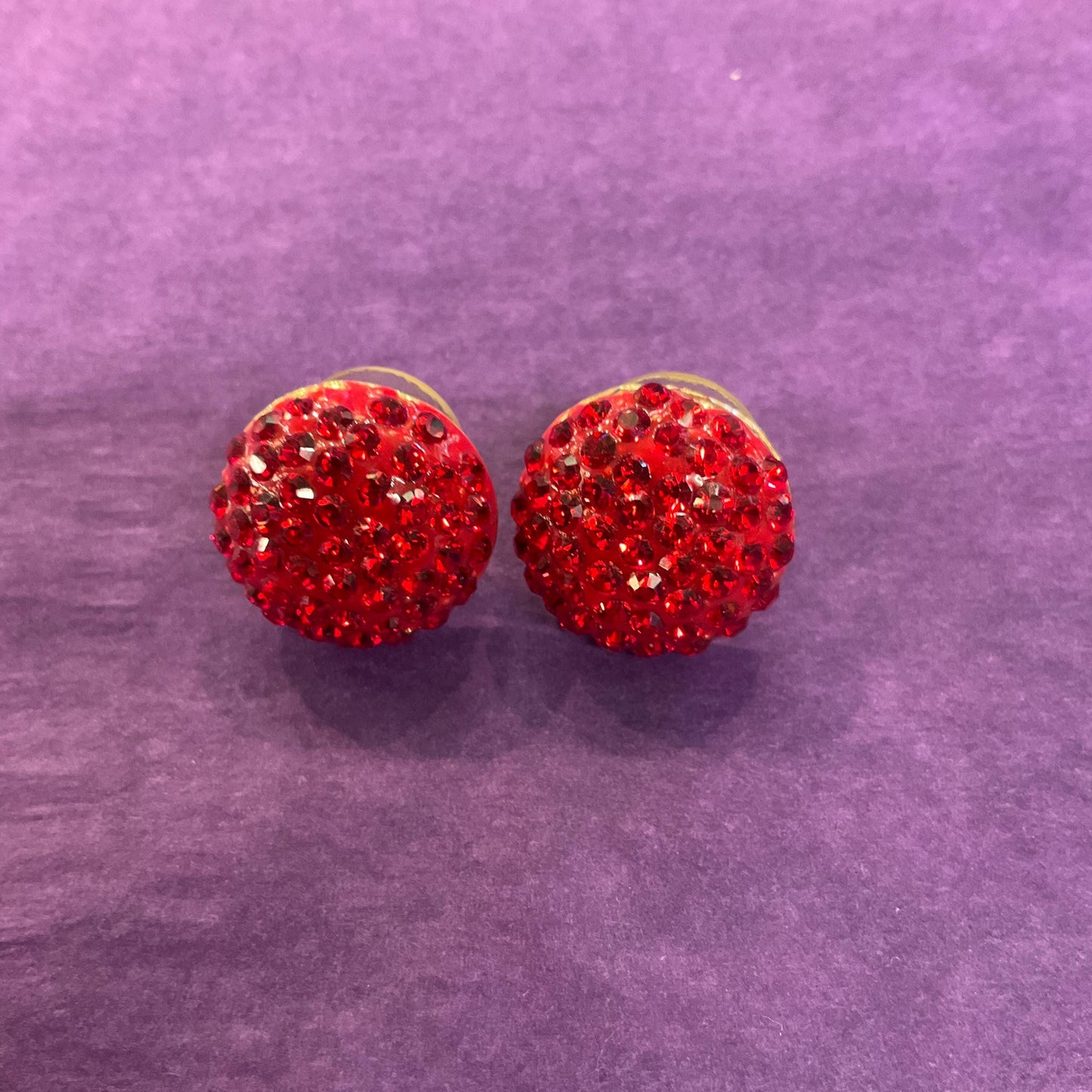 Vintage Butler and Wilson Red Crystal zButton Stud Earrings, Gold Tone with Red Enamel and Borealis rhinestones