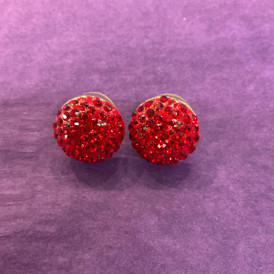 Vintage Butler and Wilson Red Crystal zButton Stud Earrings, Gold Tone with Red Enamel and Borealis rhinestones