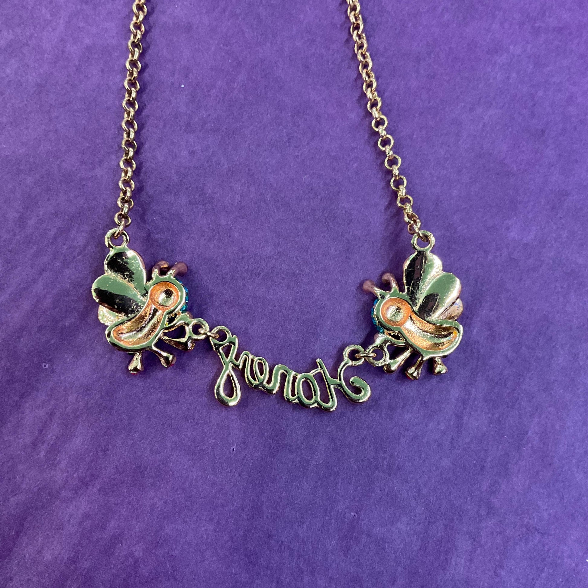 Vintage Butler and Wilson Rainbow Honey Bee Crystal Necklace, Rose gold tone with multicolored Aurora Borealis Rhinestones
