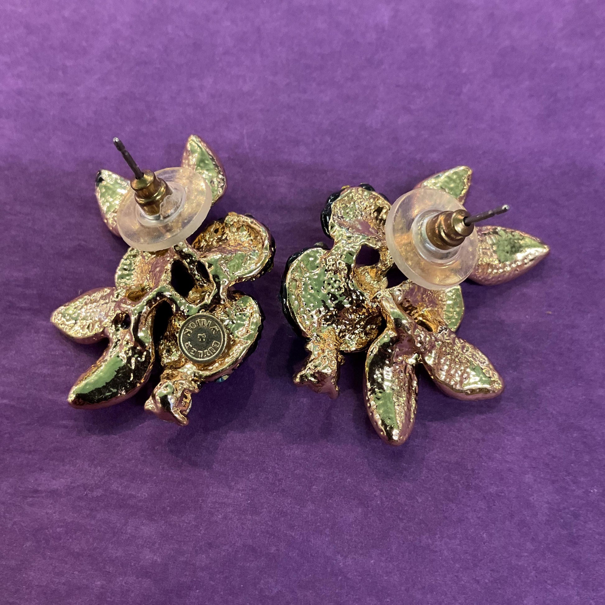 Vintage Butler and Wilson Large Pansy Rainbow Crystal Earrings, Gold tone with ombré Borealis rhinestones, sustainable gift