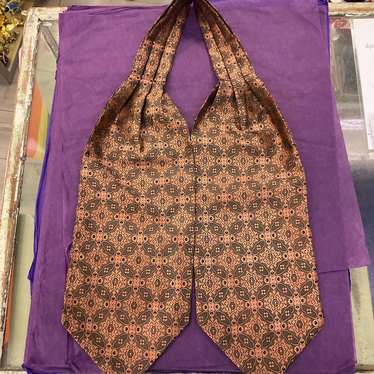 Vintage 1950s/60s Copper Brocade Gents Cravat , copper bronze and black, Vintage Man, Sustainable Gift