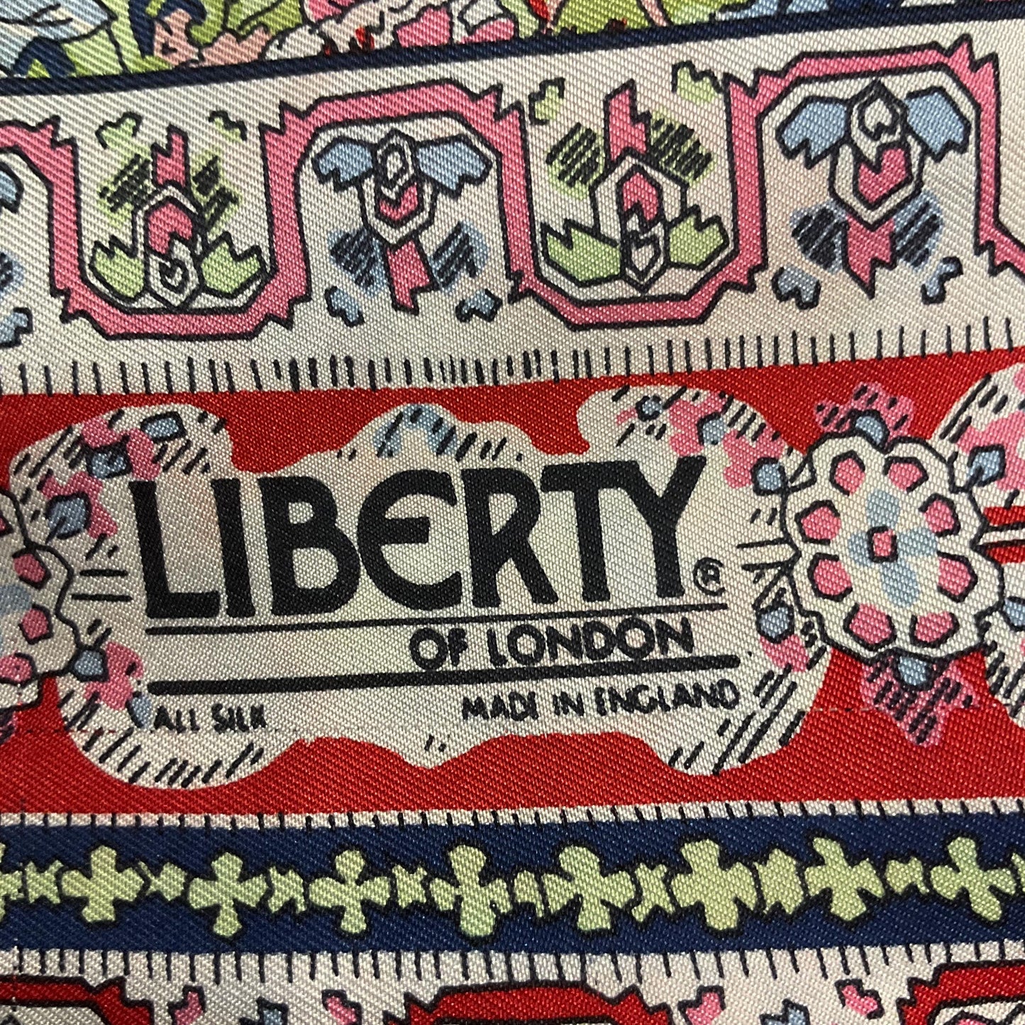 Vintage 1970s/80s Liberty of London Pure Silk Floral scarf, shades of red, green and blue , hand rolled
