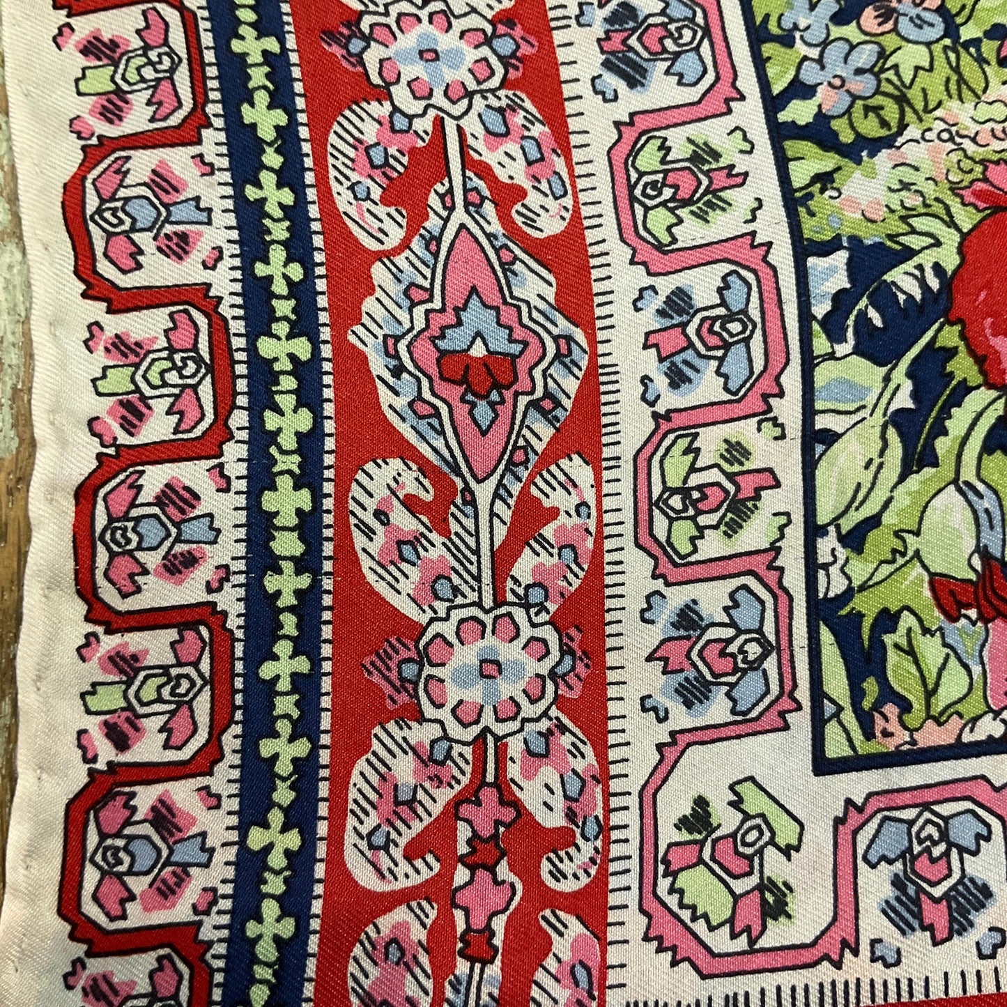 Vintage 1970s/80s Liberty of London Pure Silk Floral scarf, shades of red, green and blue , hand rolled