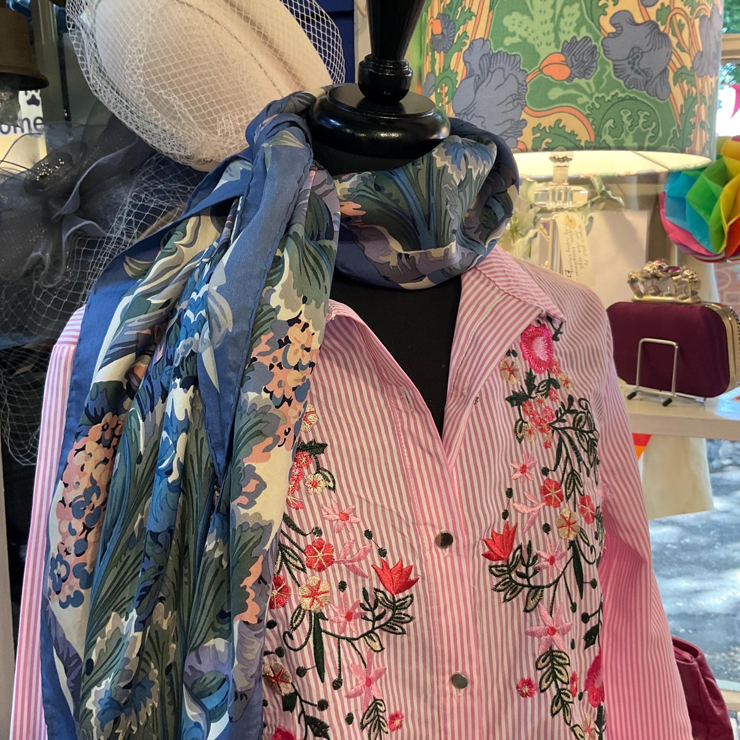 Vintage Liberty of London 1980s large Italian Pure Silk Floral Scarf, oversized floral in shades of blue , pink and green , hand rolled