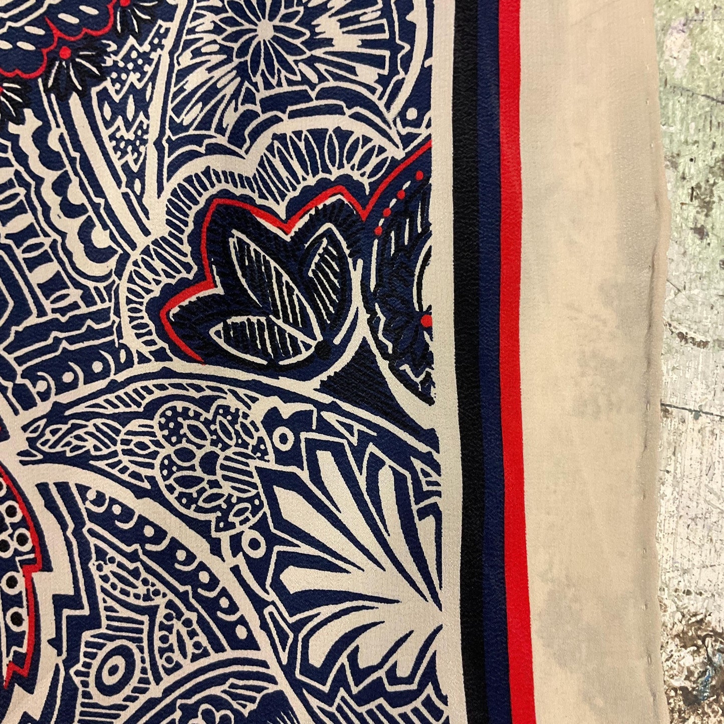 Vintage 1980s Large JAEGER Pure Silk Paisley Scarf, shades of blue, black, red and Cream