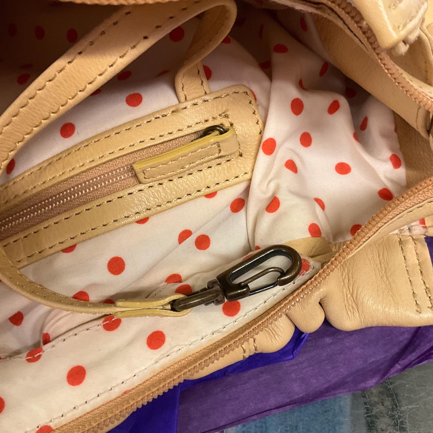 Vintage RADLEY Large Pale Gold Leather Shoulder Bag, pebble textured leather with contrast top stitched details