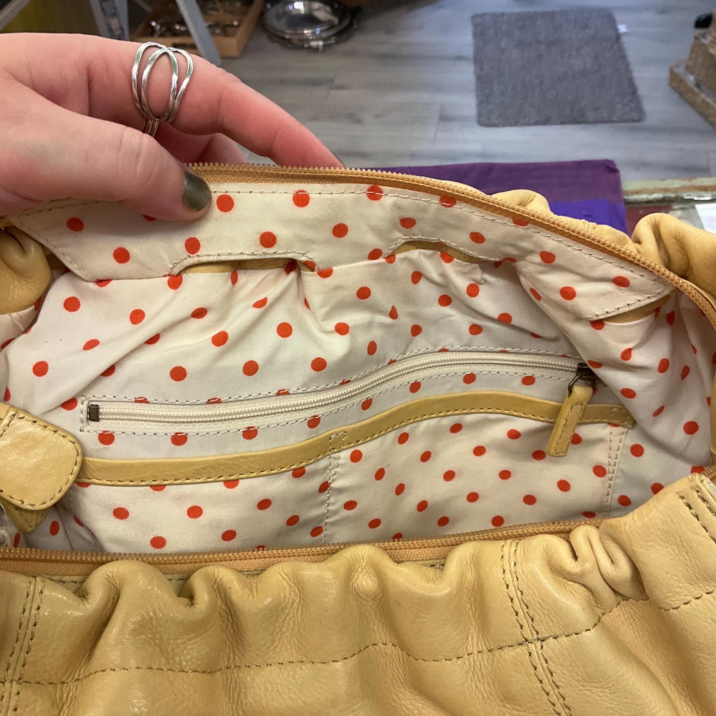 Vintage RADLEY Large Pale Gold Leather Shoulder Bag, pebble textured leather with contrast top stitched details