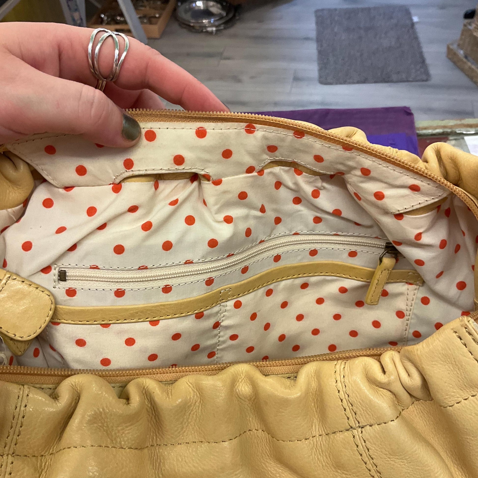 Vintage RADLEY Large Pale Gold Leather Shoulder Bag, pebble textured leather with contrast top stitched details