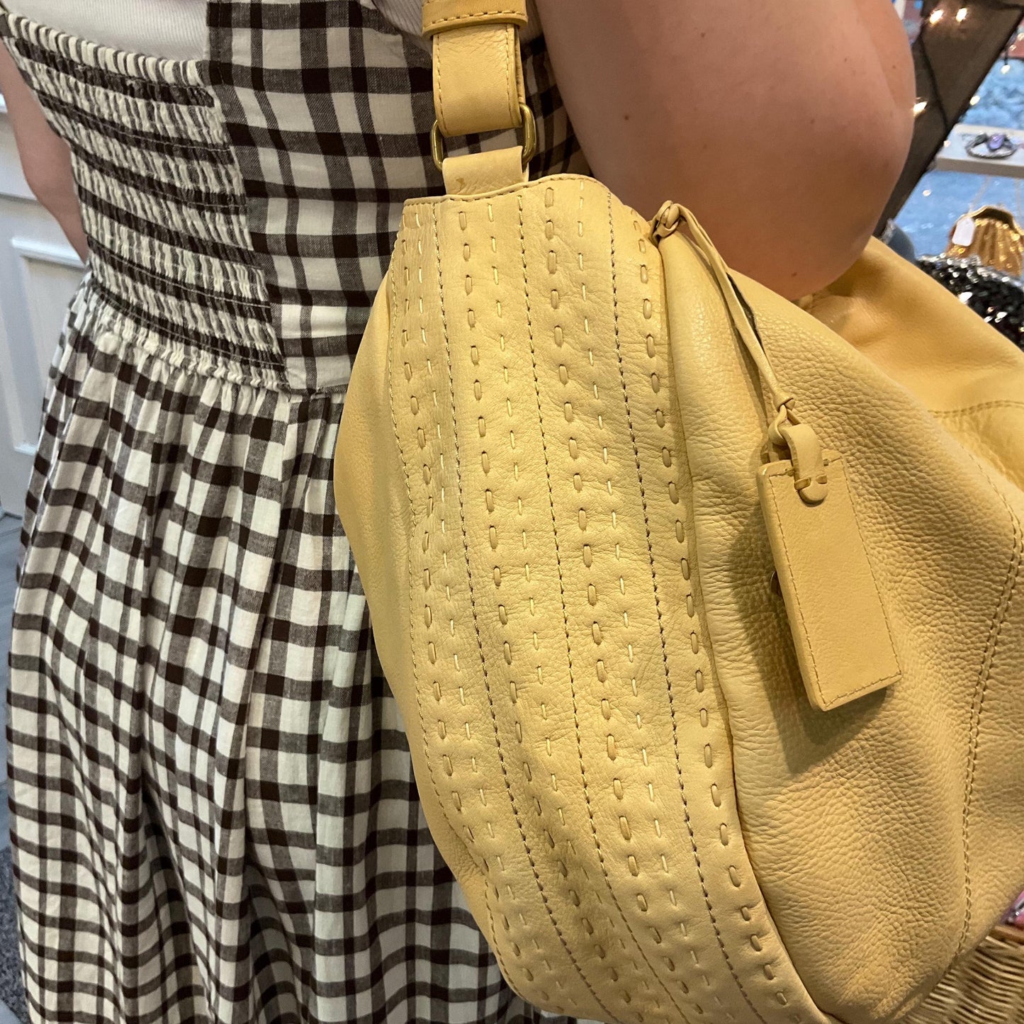 Vintage RADLEY Large Pale Gold Leather Shoulder Bag, pebble textured leather with contrast top stitched details