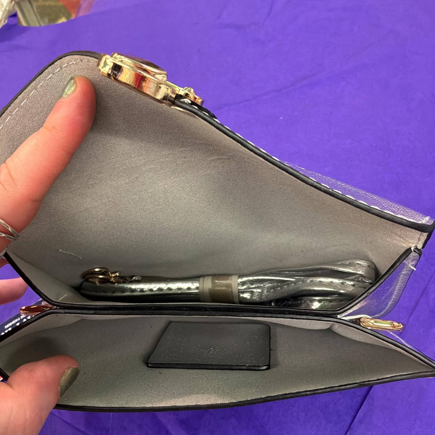 Vintage Crystal Faux Leather Clutch/ Shoulder Bag, silver with multicoloured crystals , unused with original tags
