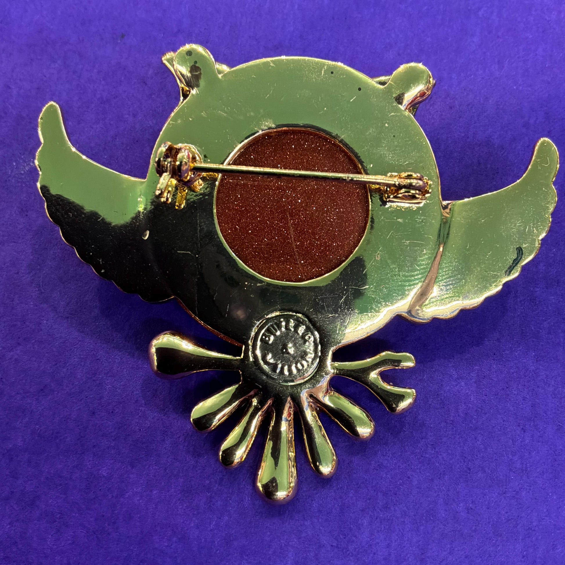 Vintage Butler and Wilson Large Crystal Owl Brooch , gold tone with enamel, crystal and rainbow rhinestones