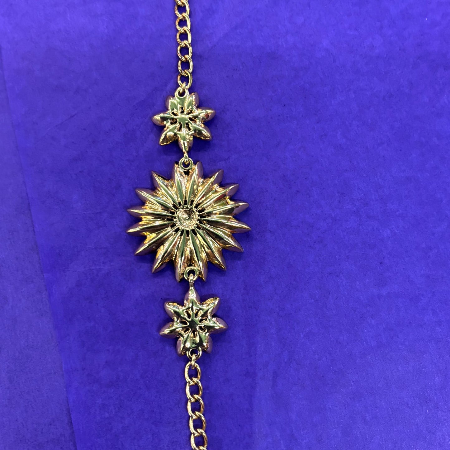 Vintage Butler and Wilson Rainbow Crystal Gerberra Bracelet, Gold tone with multicolored marquise cut crystals and rhinestones