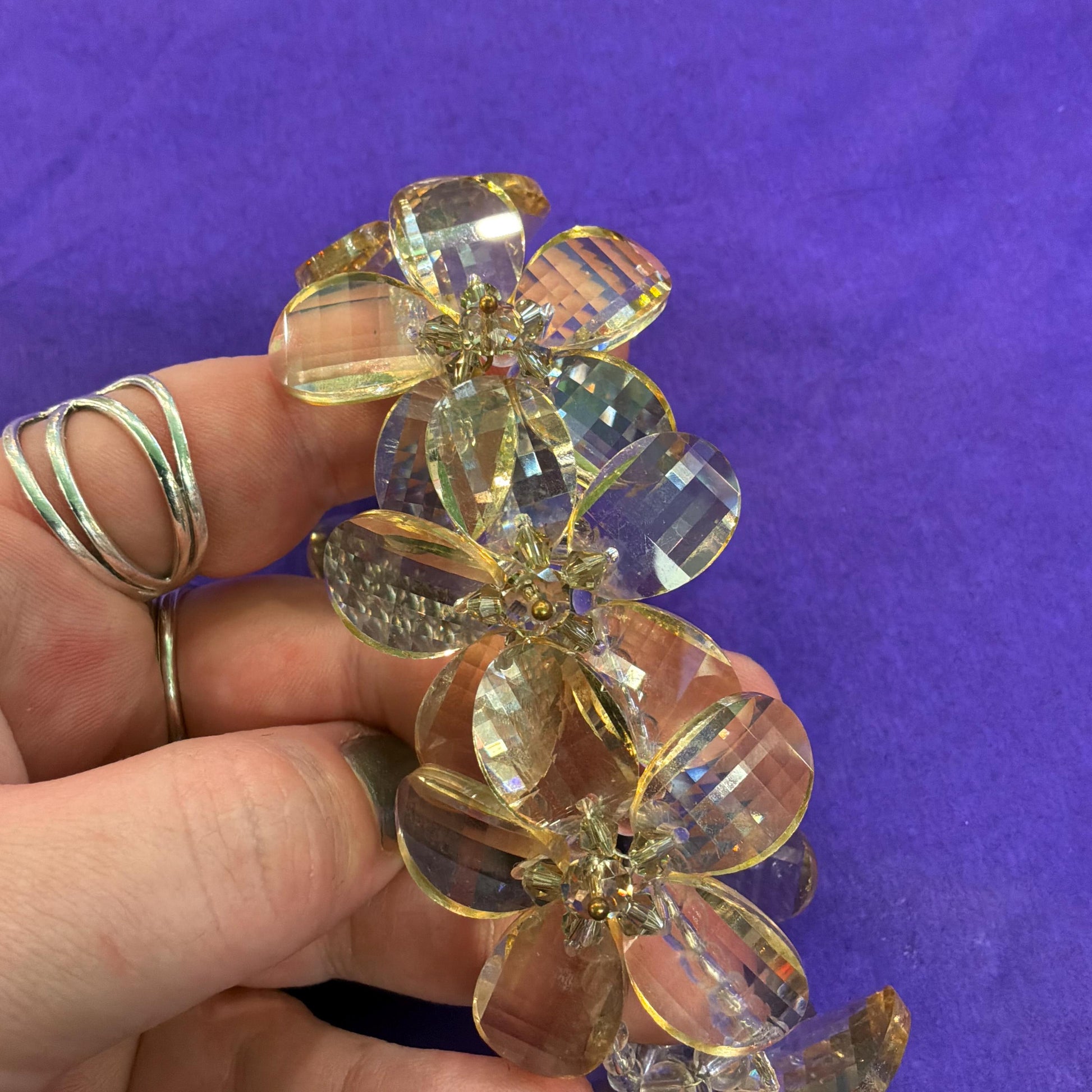 Vintage Butler and Wilson Champange/ Pale Gold Statement Floral Crystal Bracelet , Chequerboard cut Crystal