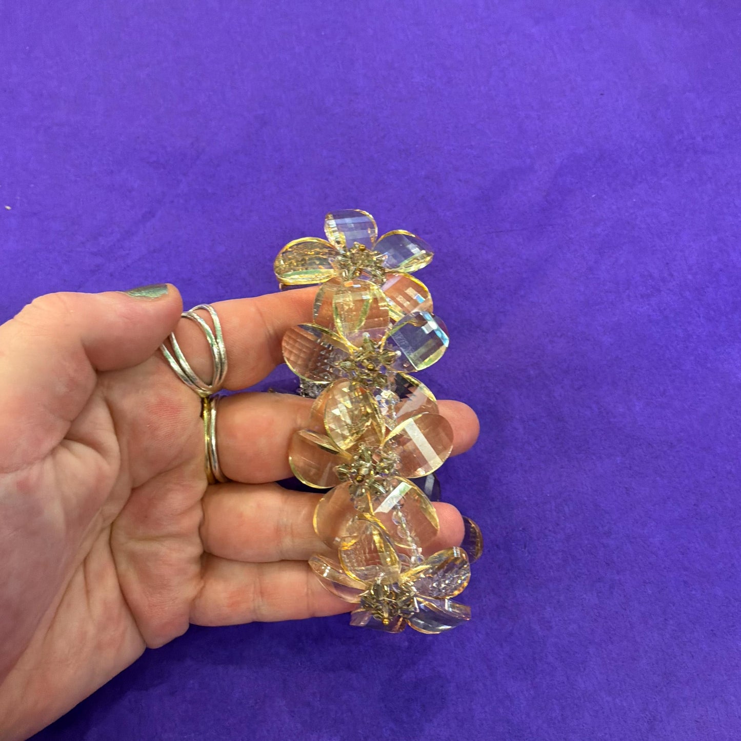 Vintage Butler and Wilson Champange/ Pale Gold Statement Floral Crystal Bracelet , Chequerboard cut Crystal
