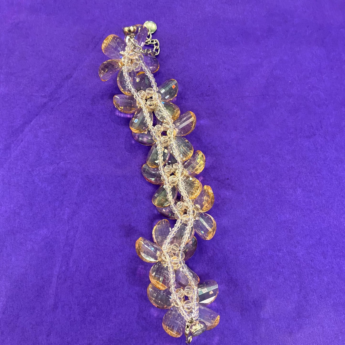 Vintage Butler and Wilson Champange/ Pale Gold Statement Floral Crystal Bracelet , Chequerboard cut Crystal