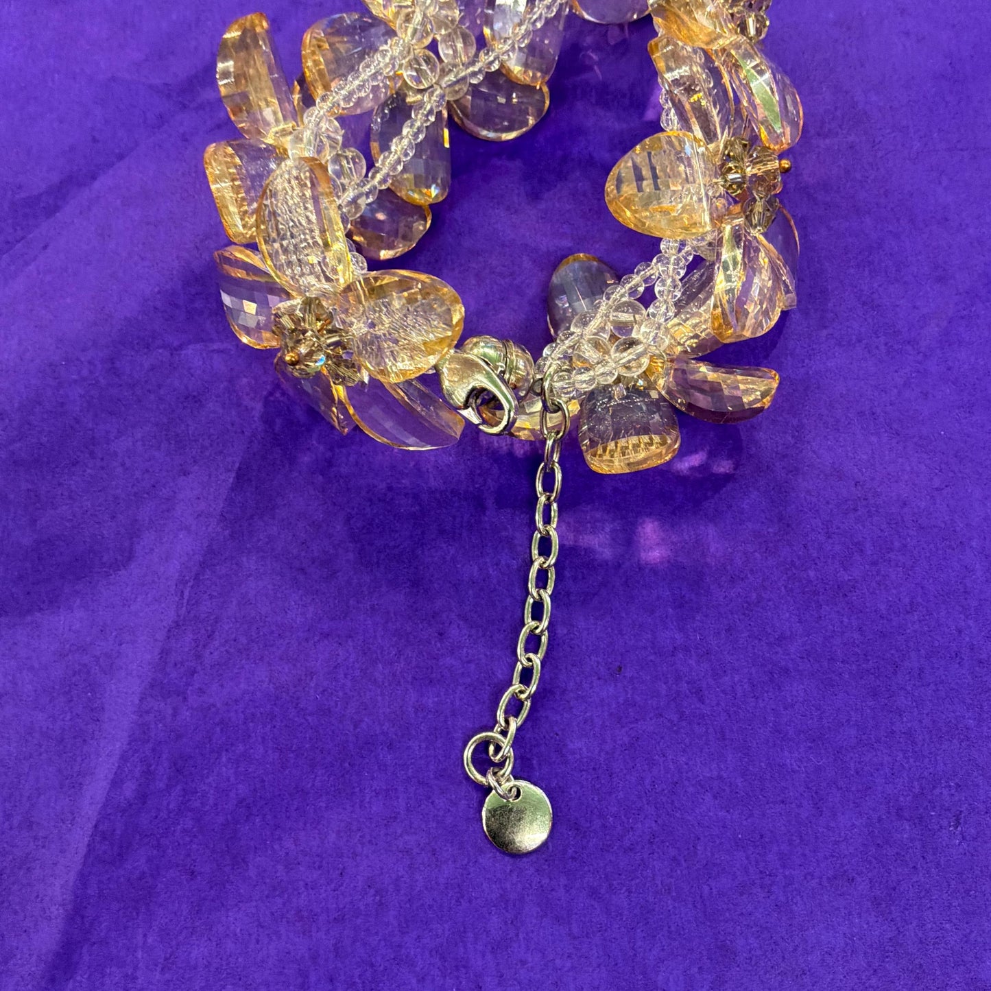 Vintage Butler and Wilson Champange/ Pale Gold Statement Floral Crystal Bracelet , Chequerboard cut Crystal