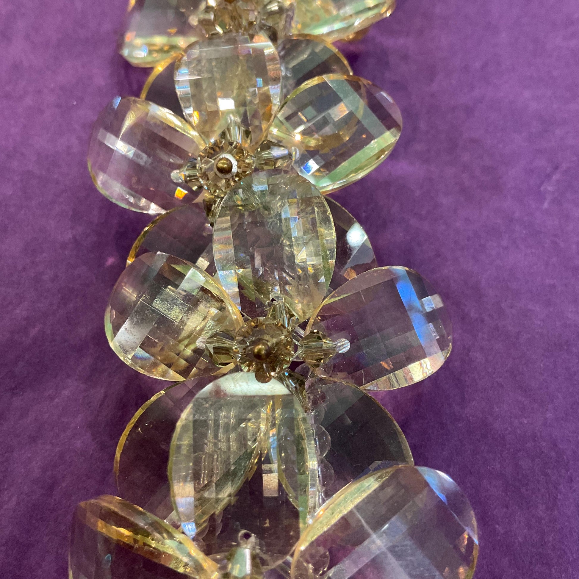 Vintage Butler and Wilson Champange/ Pale Gold Statement Floral Crystal Bracelet , Chequerboard cut Crystal