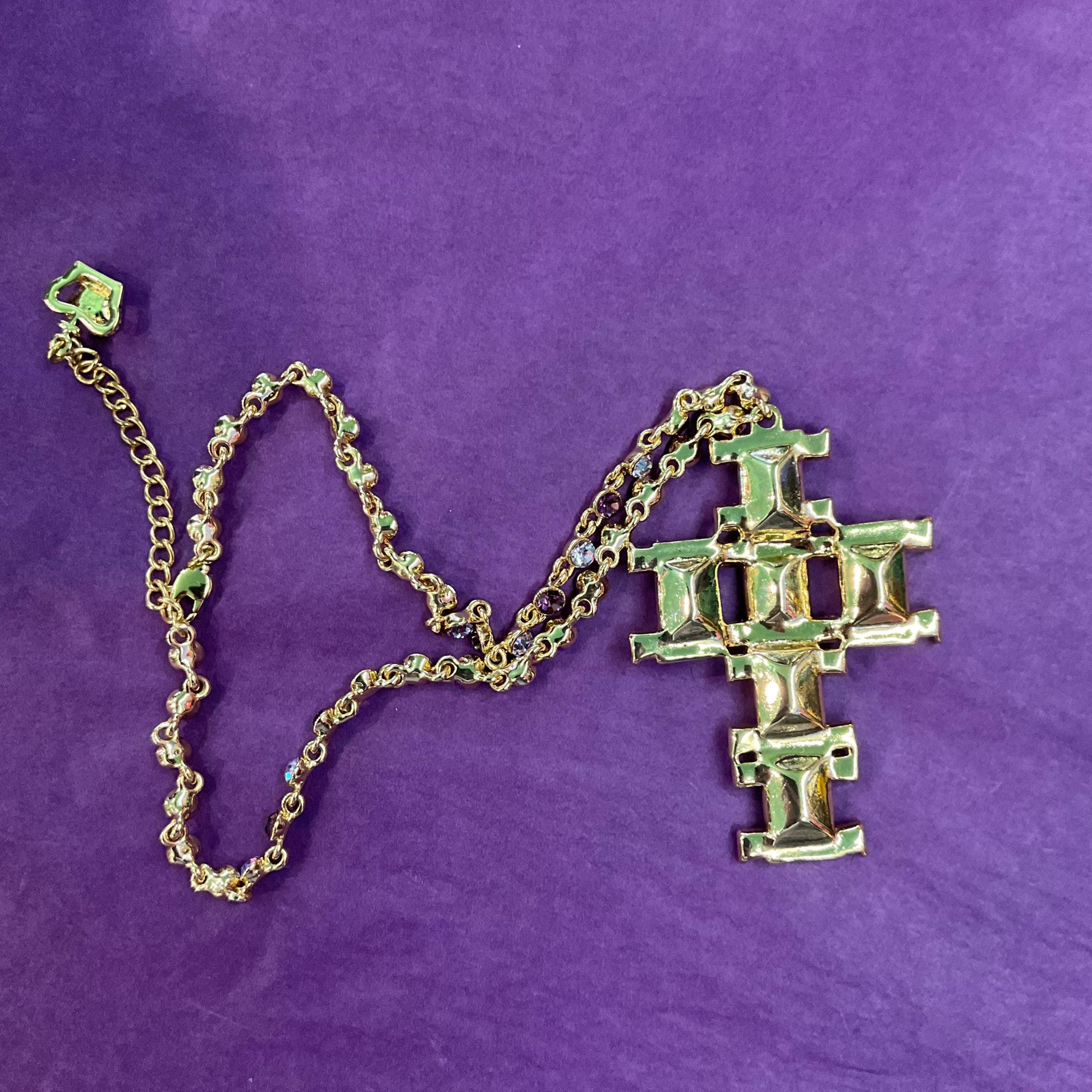 Vintage Butler and Wilson Art Deco Style Crystal Cross Statement Pendant Necklace