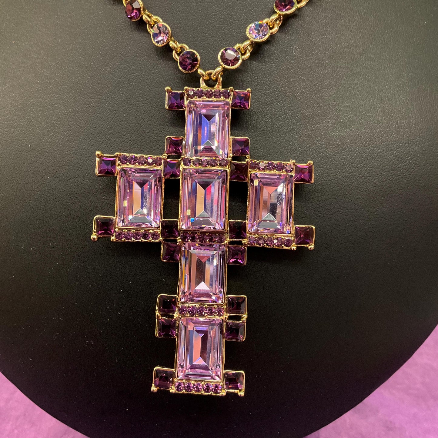 Vintage Butler and Wilson Art Deco Style Crystal Cross Statement Pendant Necklace