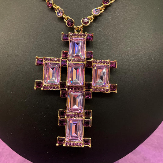 Vintage Butler and Wilson Art Deco Style Crystal Cross Statement Pendant Necklace