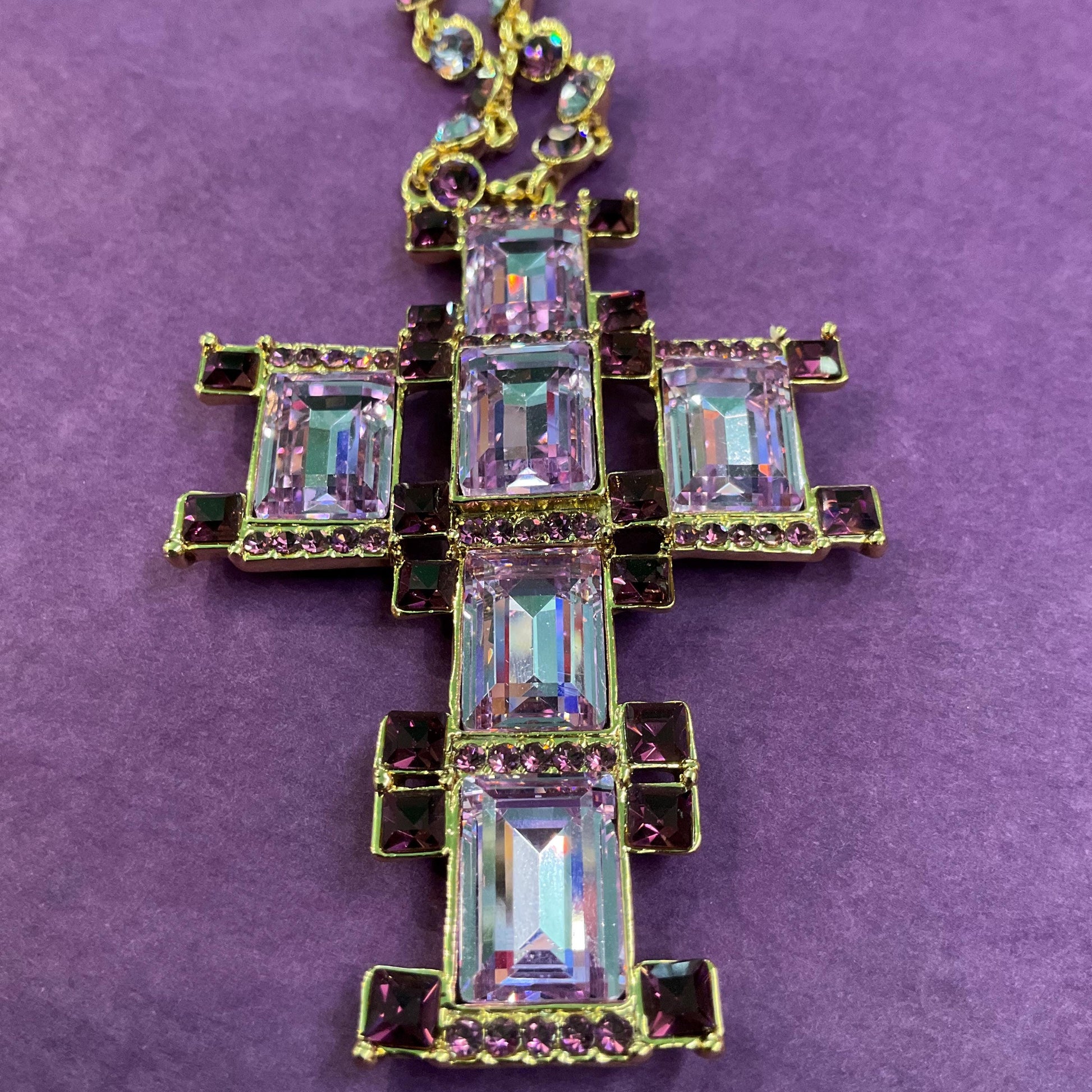 Vintage Butler and Wilson Art Deco Style Crystal Cross Statement Pendant Necklace