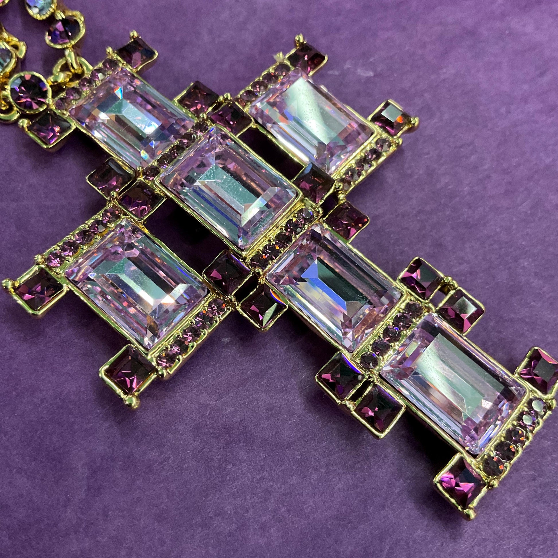 Vintage Butler and Wilson Art Deco Style Crystal Cross Statement Pendant Necklace