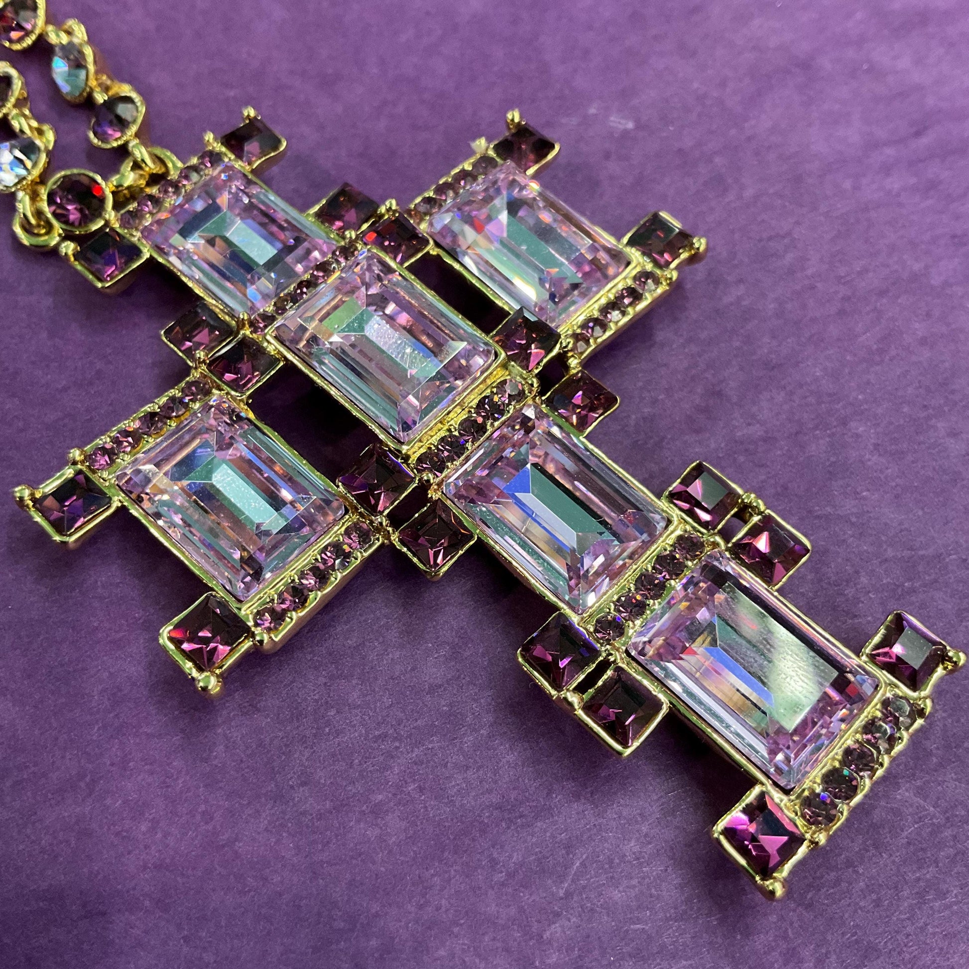 Vintage Butler and Wilson Art Deco Style Crystal Cross Statement Pendant Necklace