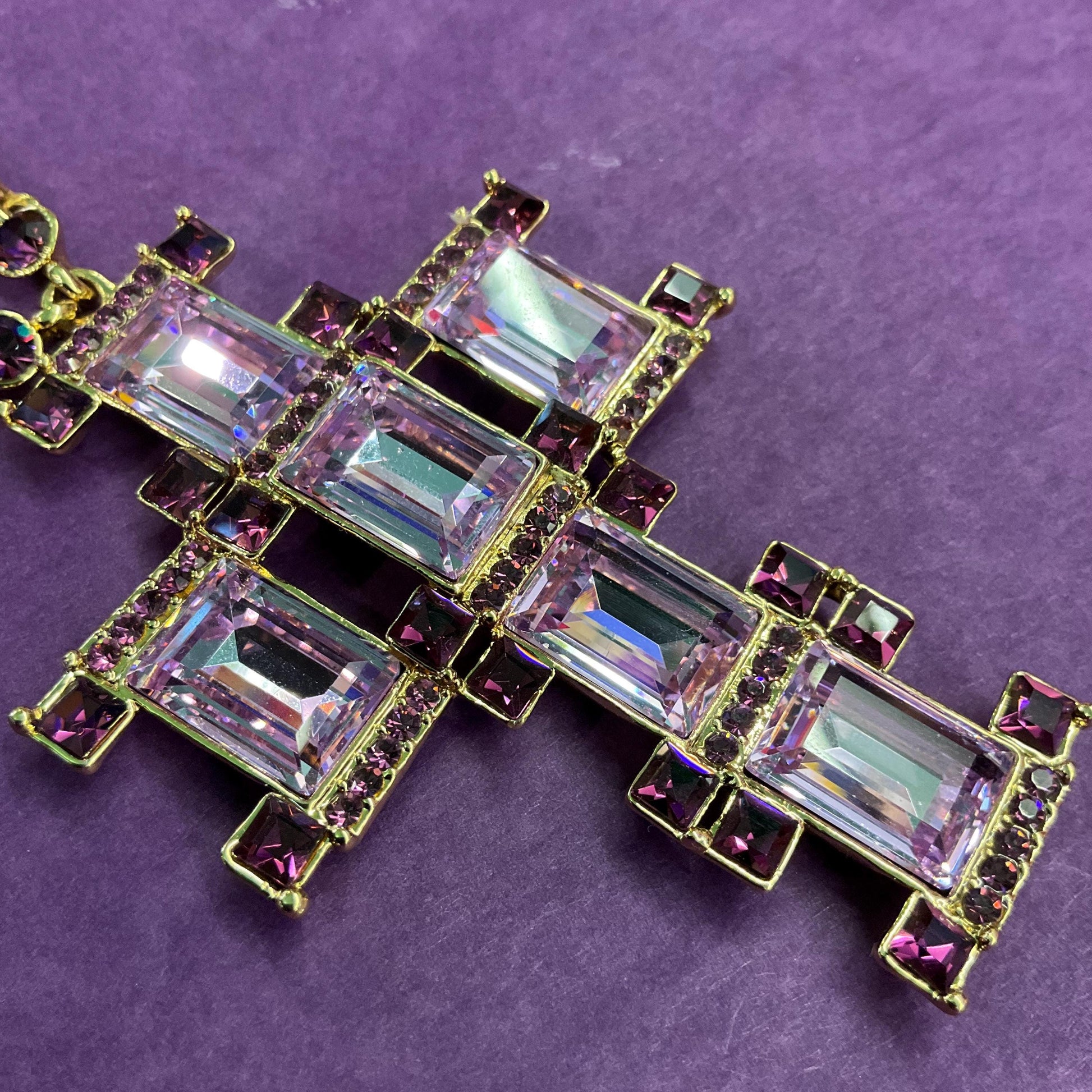 Vintage Butler and Wilson Art Deco Style Crystal Cross Statement Pendant Necklace