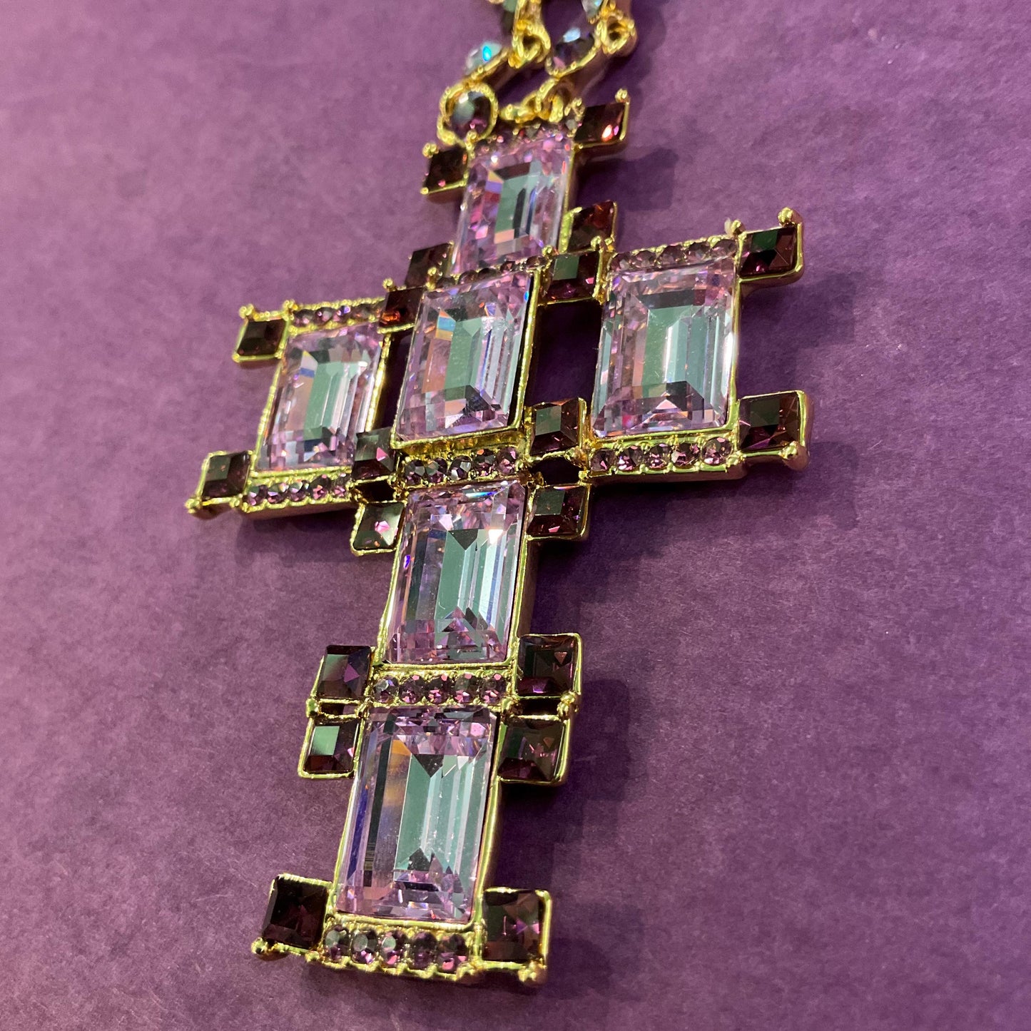 Vintage Butler and Wilson Art Deco Style Crystal Cross Statement Pendant Necklace