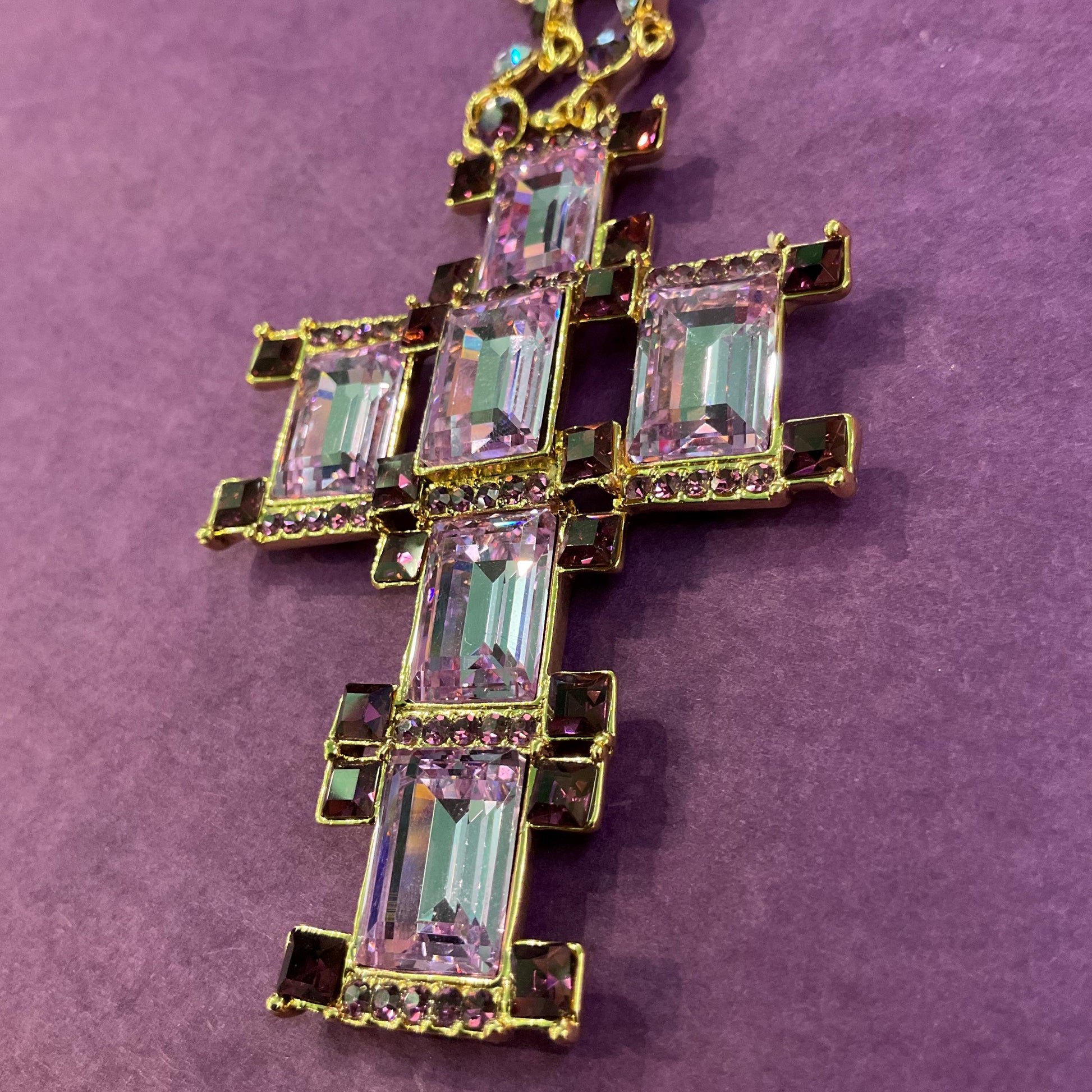 Vintage Butler and Wilson Art Deco Style Crystal Cross Statement Pendant Necklace