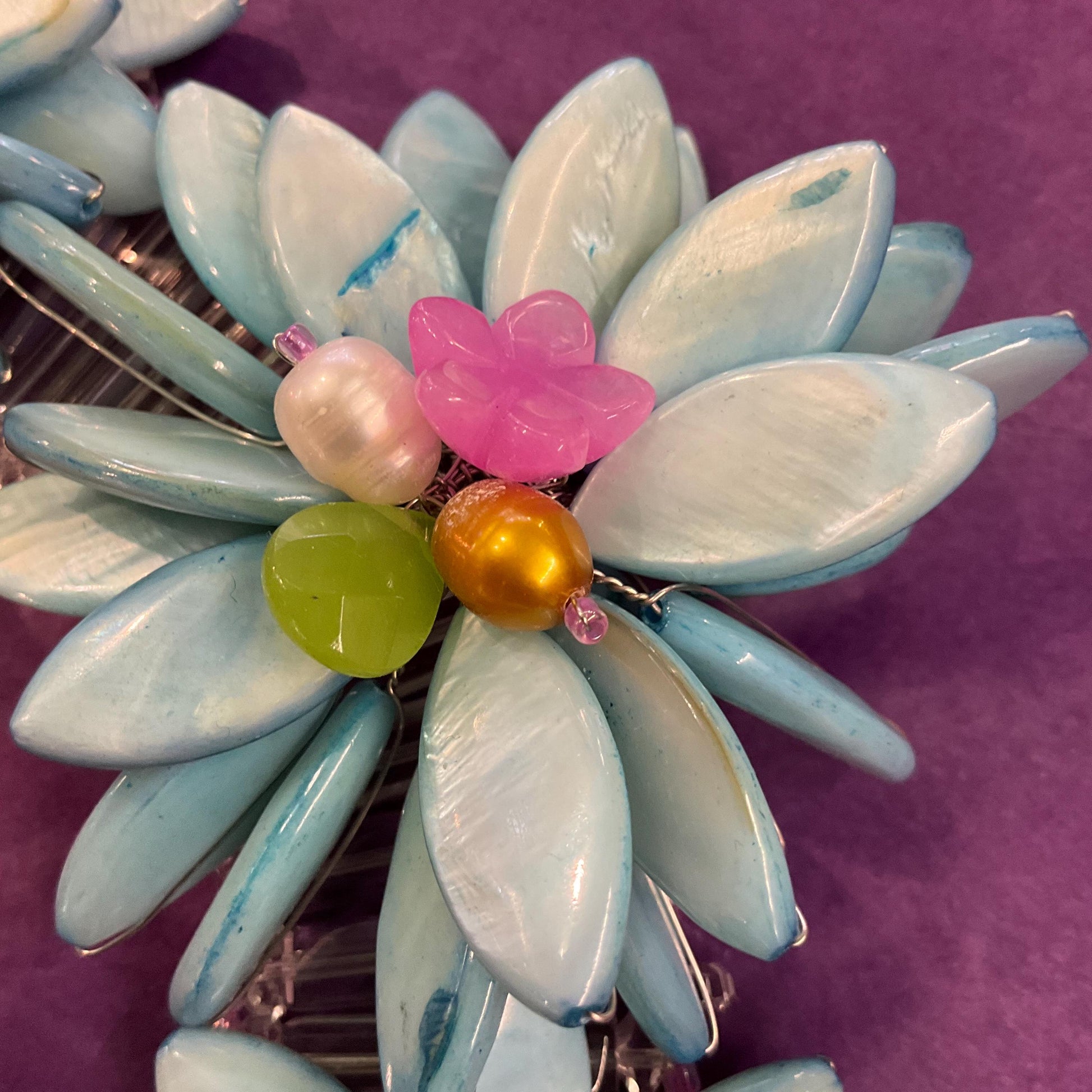 Vintage Butler and Wilson Mother of Pearl, Freshwater Pearl and Crystal Statement Floral Necklace