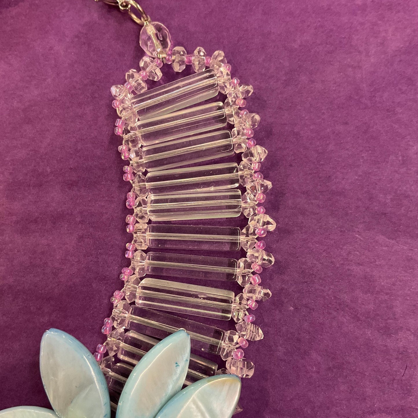 Vintage Butler and Wilson Mother of Pearl, Freshwater Pearl and Crystal Statement Floral Necklace