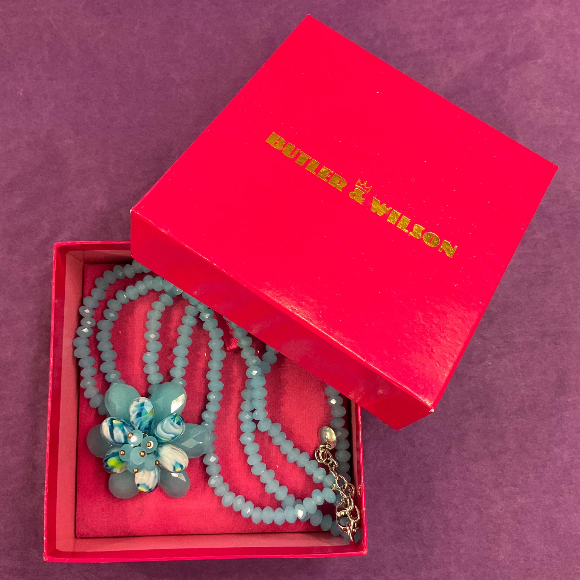 Vintage Butler and Wilson Blue Crystal Floral Twin Row Crystal Necklace