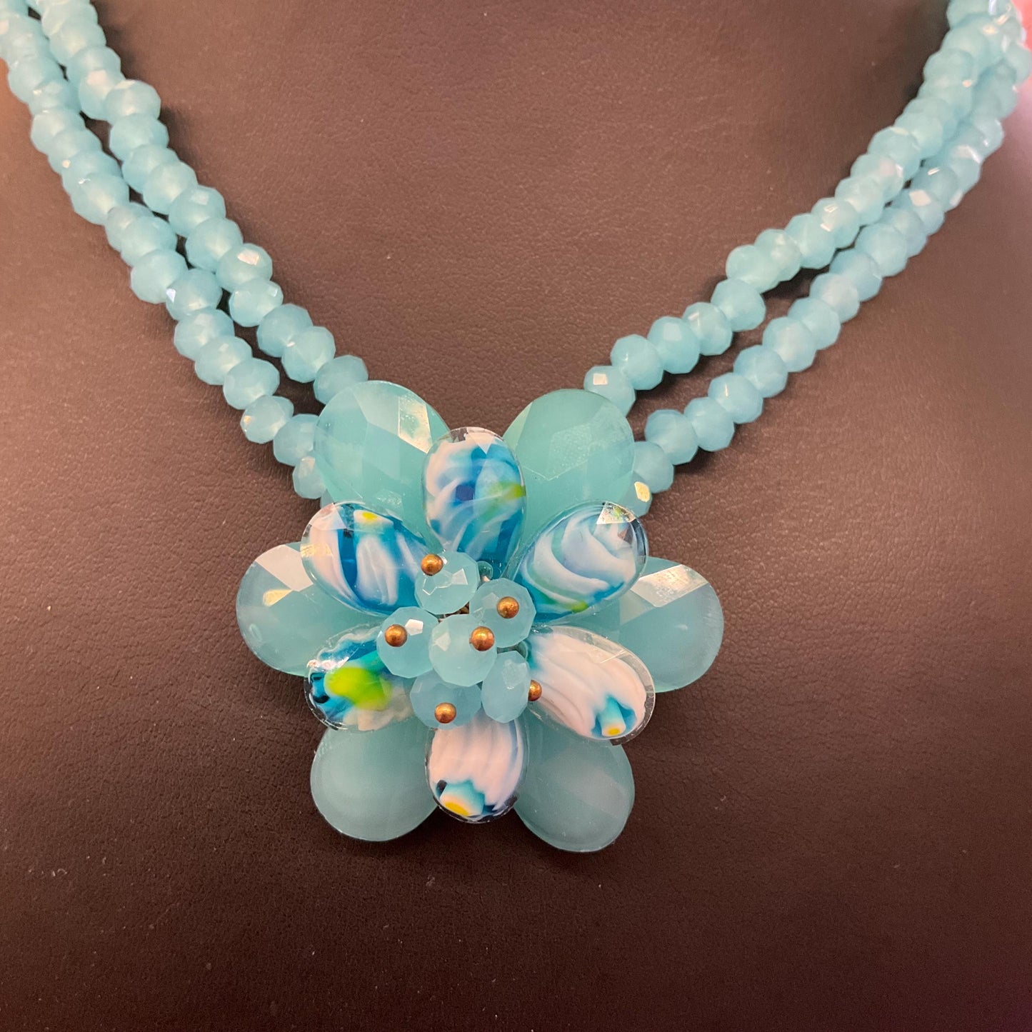 Vintage Butler and Wilson Blue Crystal Floral Twin Row Crystal Necklace
