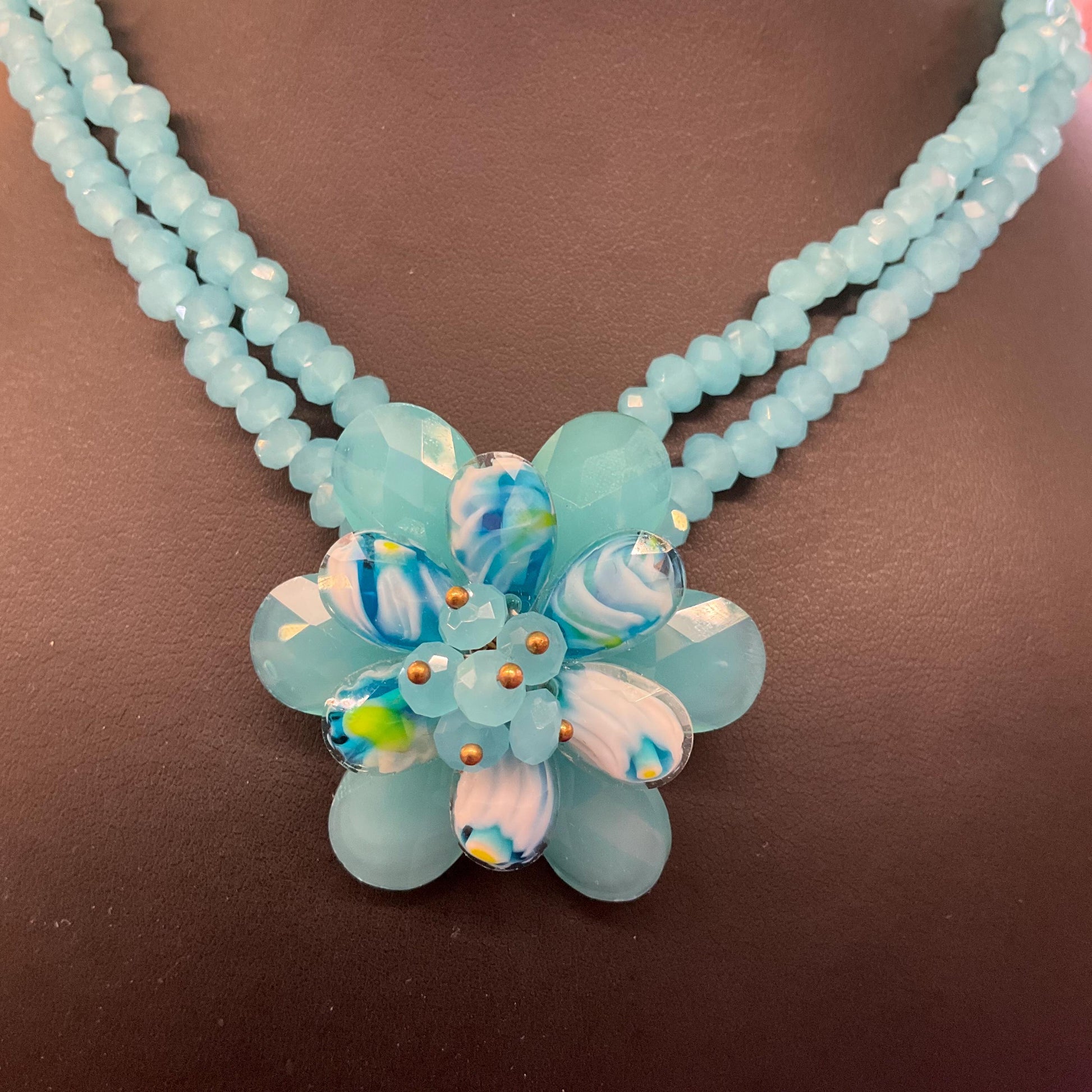 Vintage Butler and Wilson Blue Crystal Floral Twin Row Crystal Necklace
