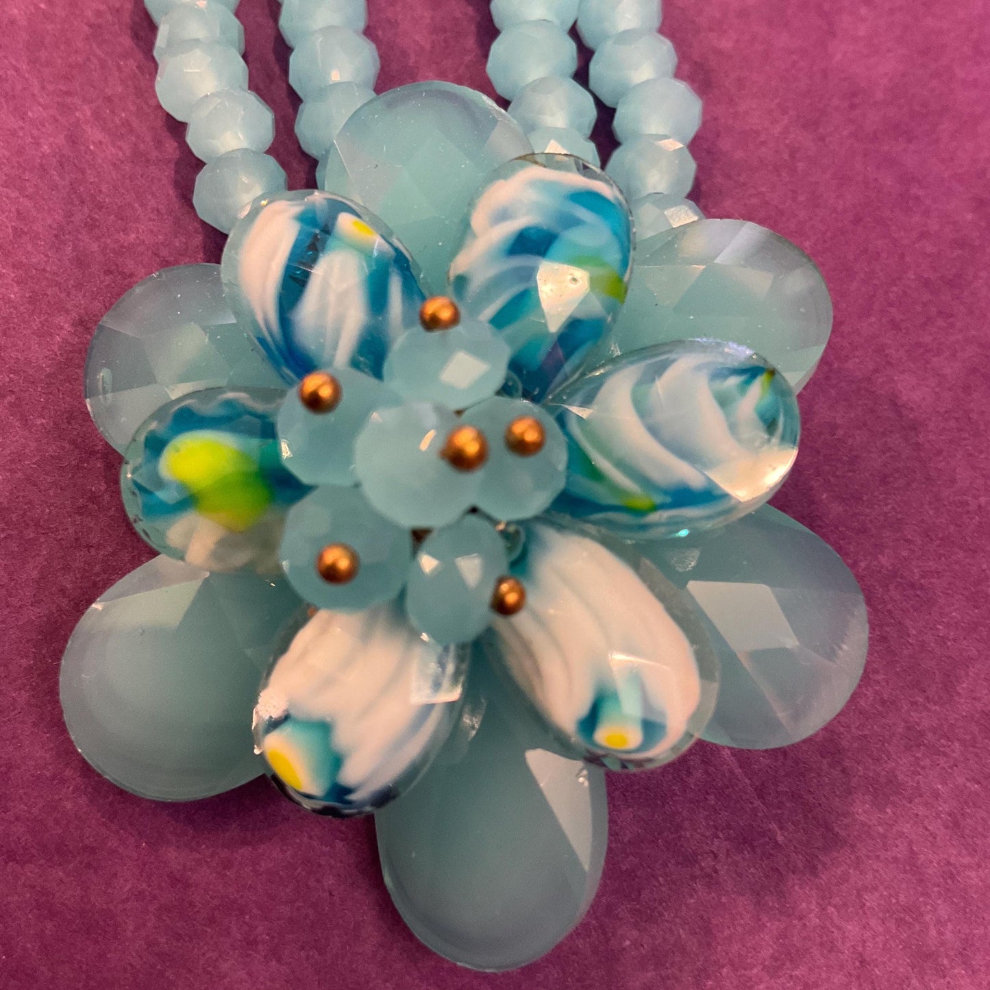 Vintage Butler and Wilson Blue Crystal Floral Twin Row Crystal Necklace