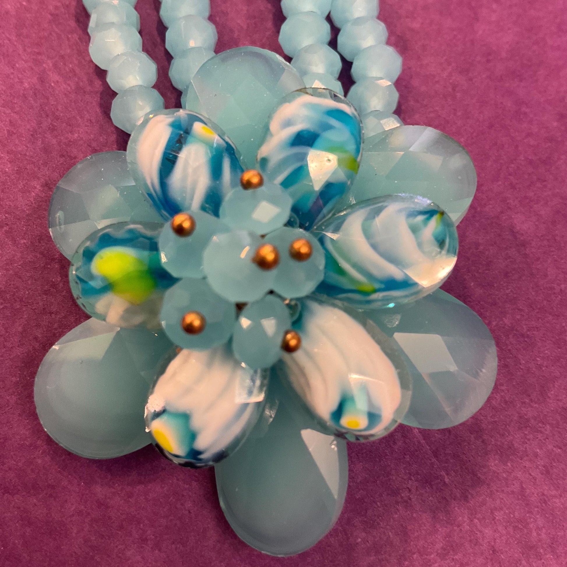 Vintage Butler and Wilson Blue Crystal Floral Twin Row Crystal Necklace