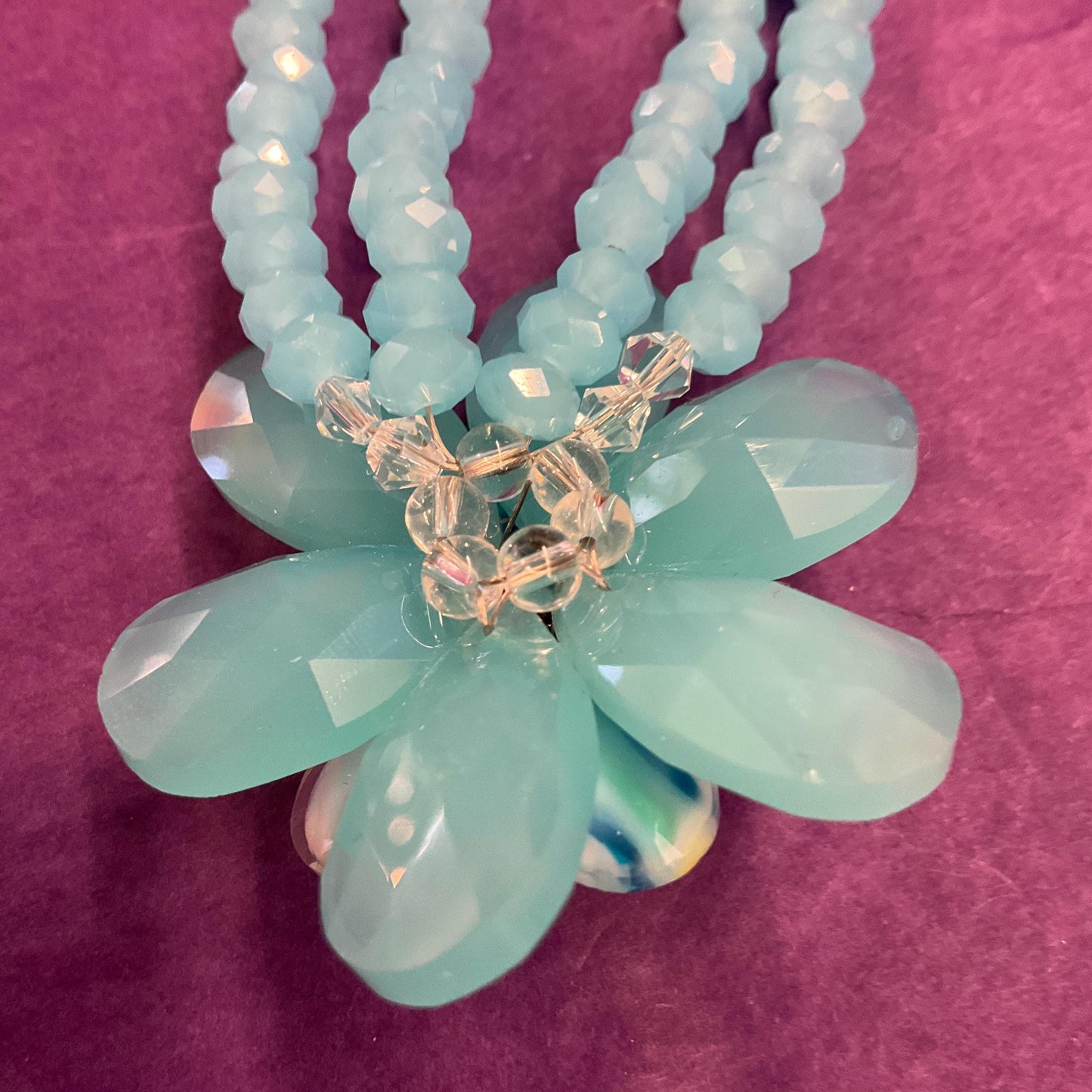 Vintage Butler and Wilson Blue Crystal Floral Twin Row Crystal Necklace