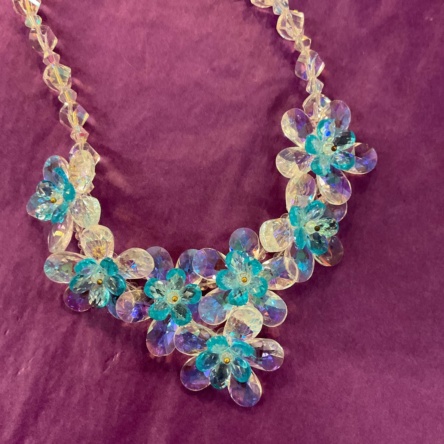 Vintage Butler and Wilson Turquoise Flower Garland Crystal Necklace and Earring Set