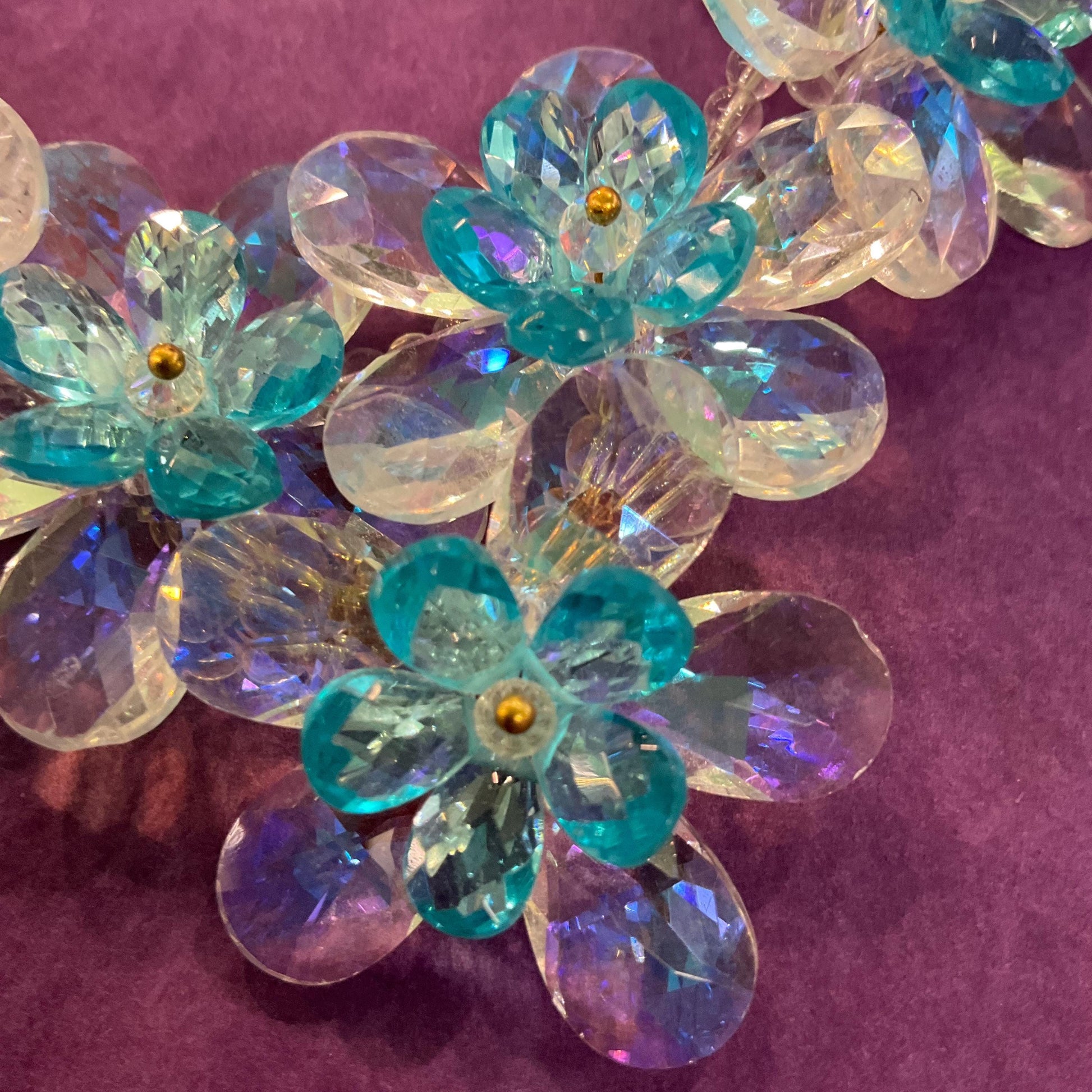 Vintage Butler and Wilson Turquoise Flower Garland Crystal Necklace and Earring Set