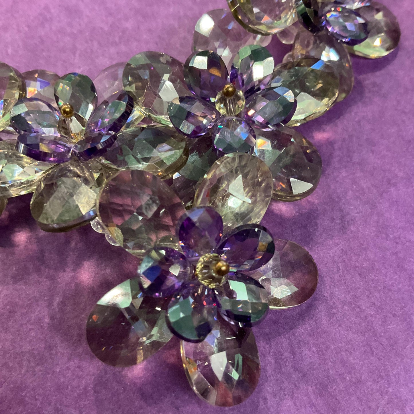 Vintage Butler and Wilson Purple and Pewter Crystal Beaded Floral Necklace and Earring Set