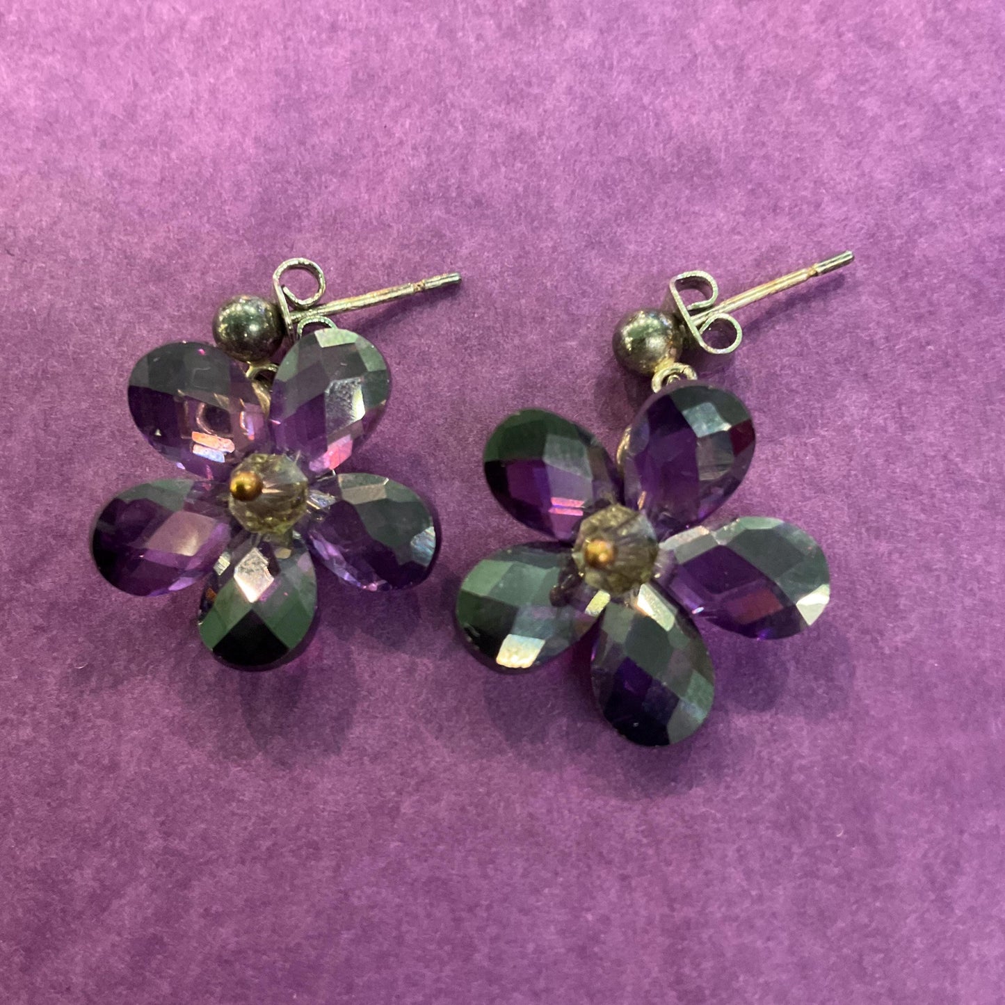 Vintage Butler and Wilson Purple and Pewter Crystal Beaded Floral Necklace and Earring Set