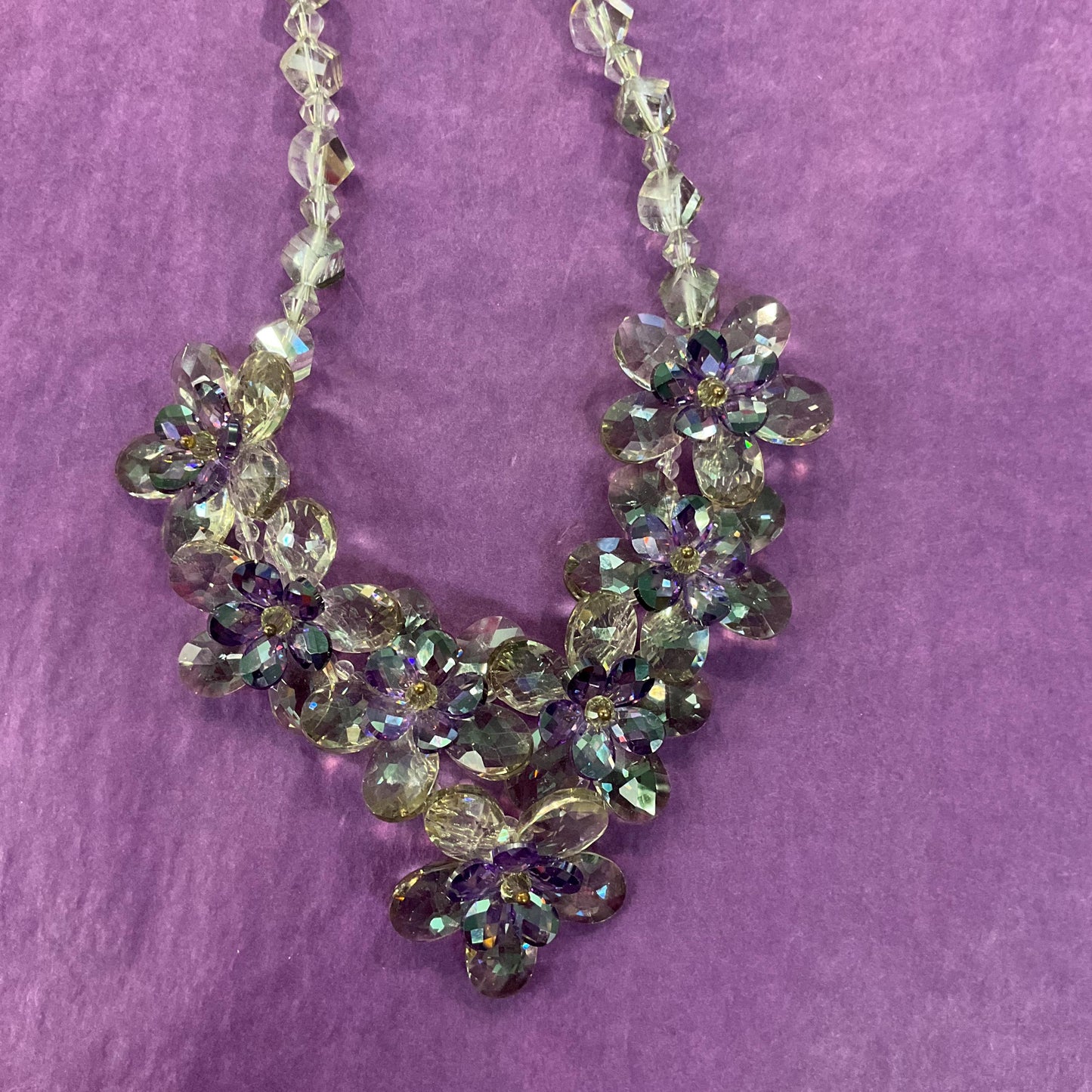Vintage Butler and Wilson Purple and Pewter Crystal Beaded Floral Necklace and Earring Set