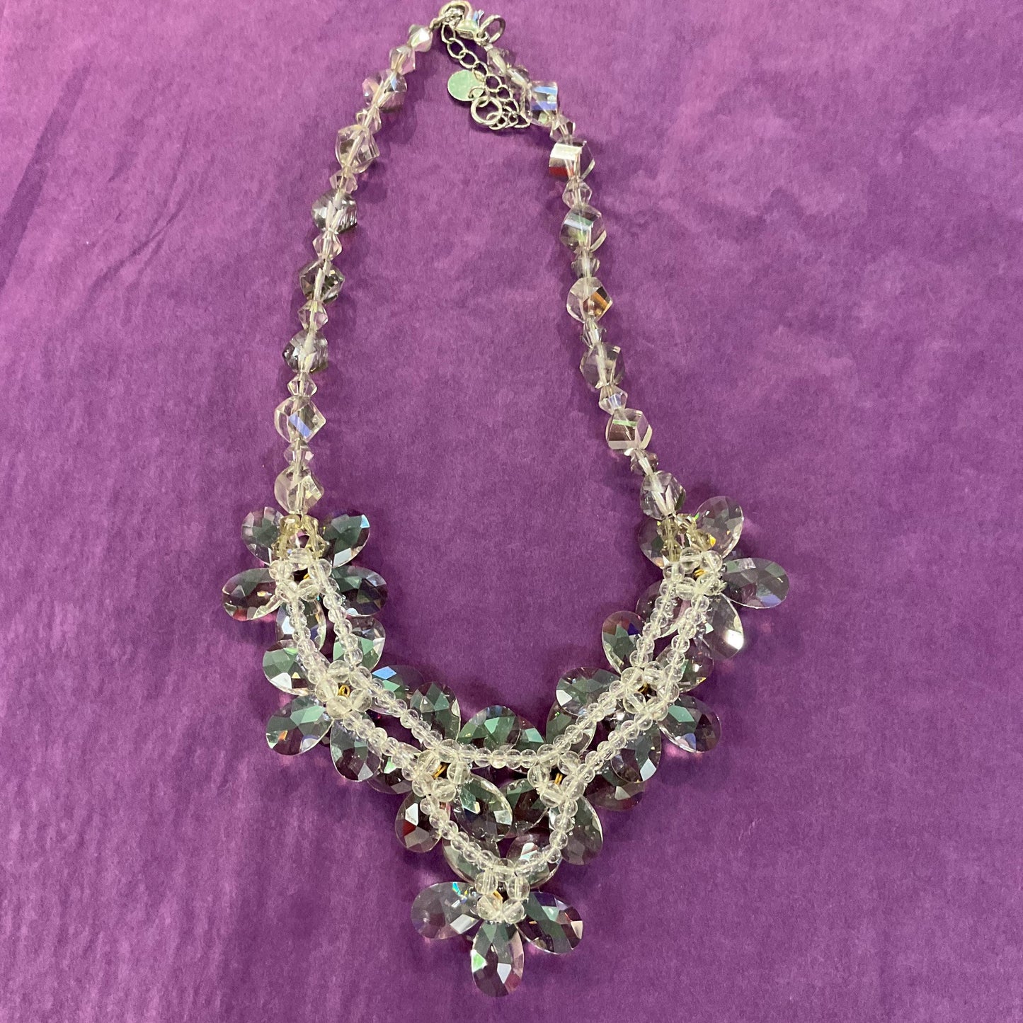 Vintage Butler and Wilson Purple and Pewter Crystal Beaded Floral Necklace and Earring Set